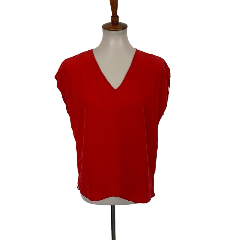 Jack Mulqueen Red Blouse Large Silk Short Sleeve Vintage Luxe